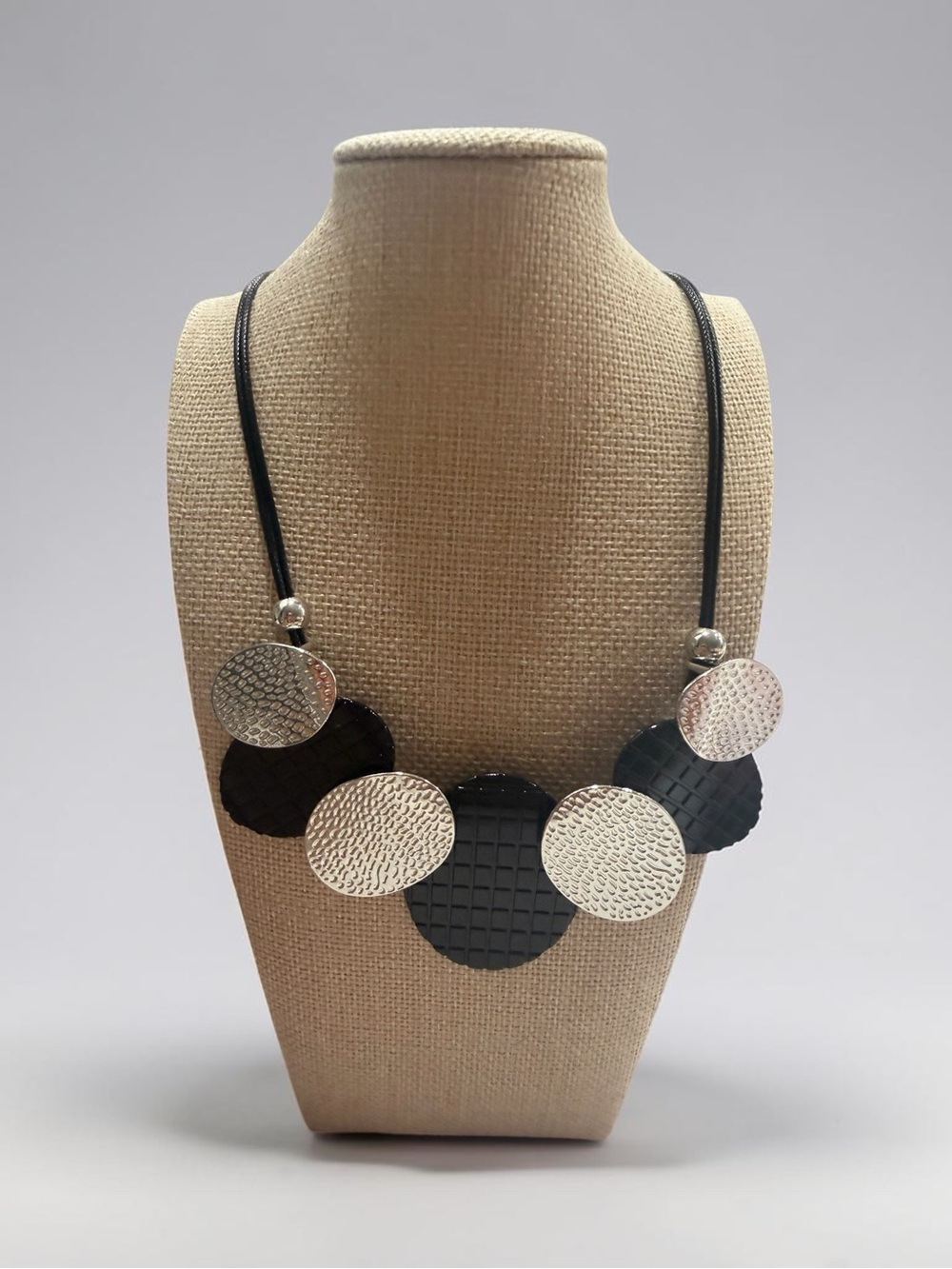 Black and Silver Statement Disc Necklace